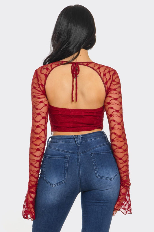 Marissa Long Sleeve Laced Crop Top Bustier with Adjustable Fit and Elegant Lace Detailing - Blaire Shops