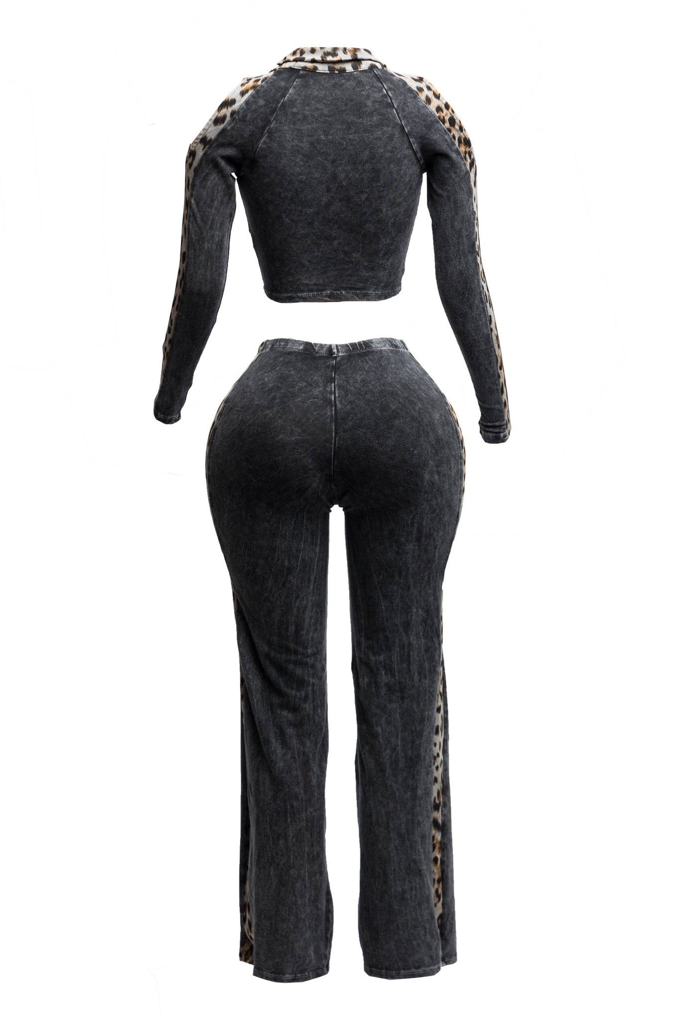 Maya Curvy Mineral Washed Crop Top & Stretch Pull - On Pants Set Leopard Contrast - Blaire Shops