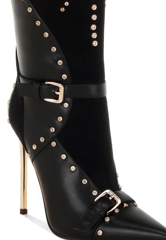Medira Pointed Toe Embellished Stiletto Boots - Blaire Shops