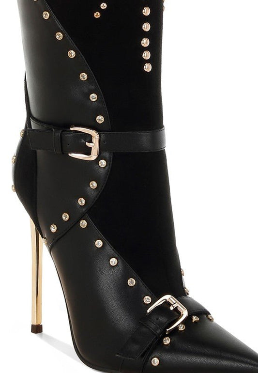 Medira Pointed Toe Embellished Stiletto Boots - Blaire Shops