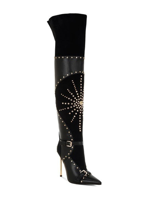 Medira Pointed Toe Embellished Stiletto Boots - Blaire Shops