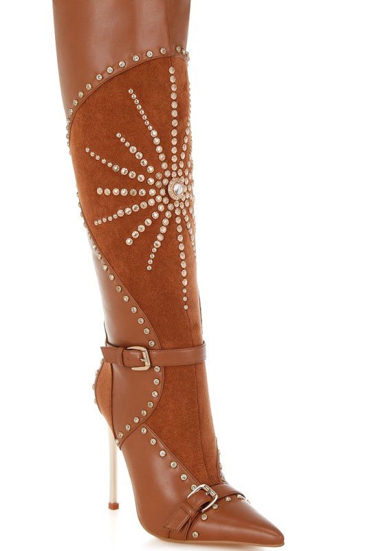 Medira Pointed Toe Embellished Stiletto Boots - Blaire Shops