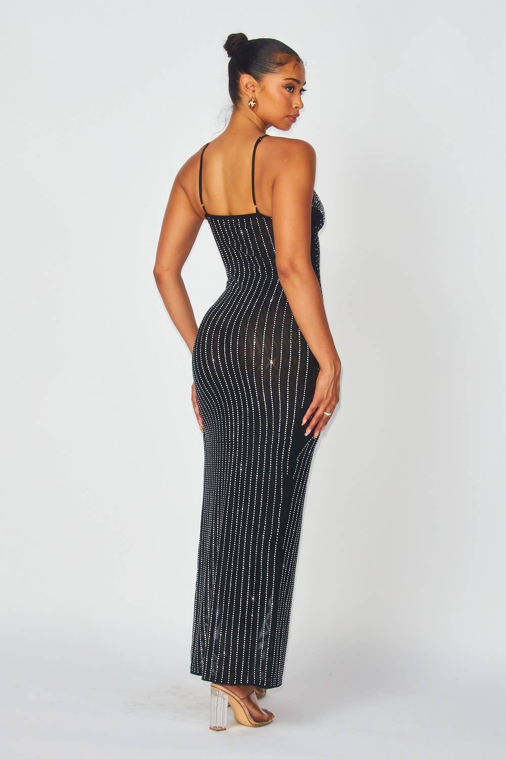 Megan LUXE Show Stopper Rhinestone Detail Maxi Mesh Dress - Blaire Shops