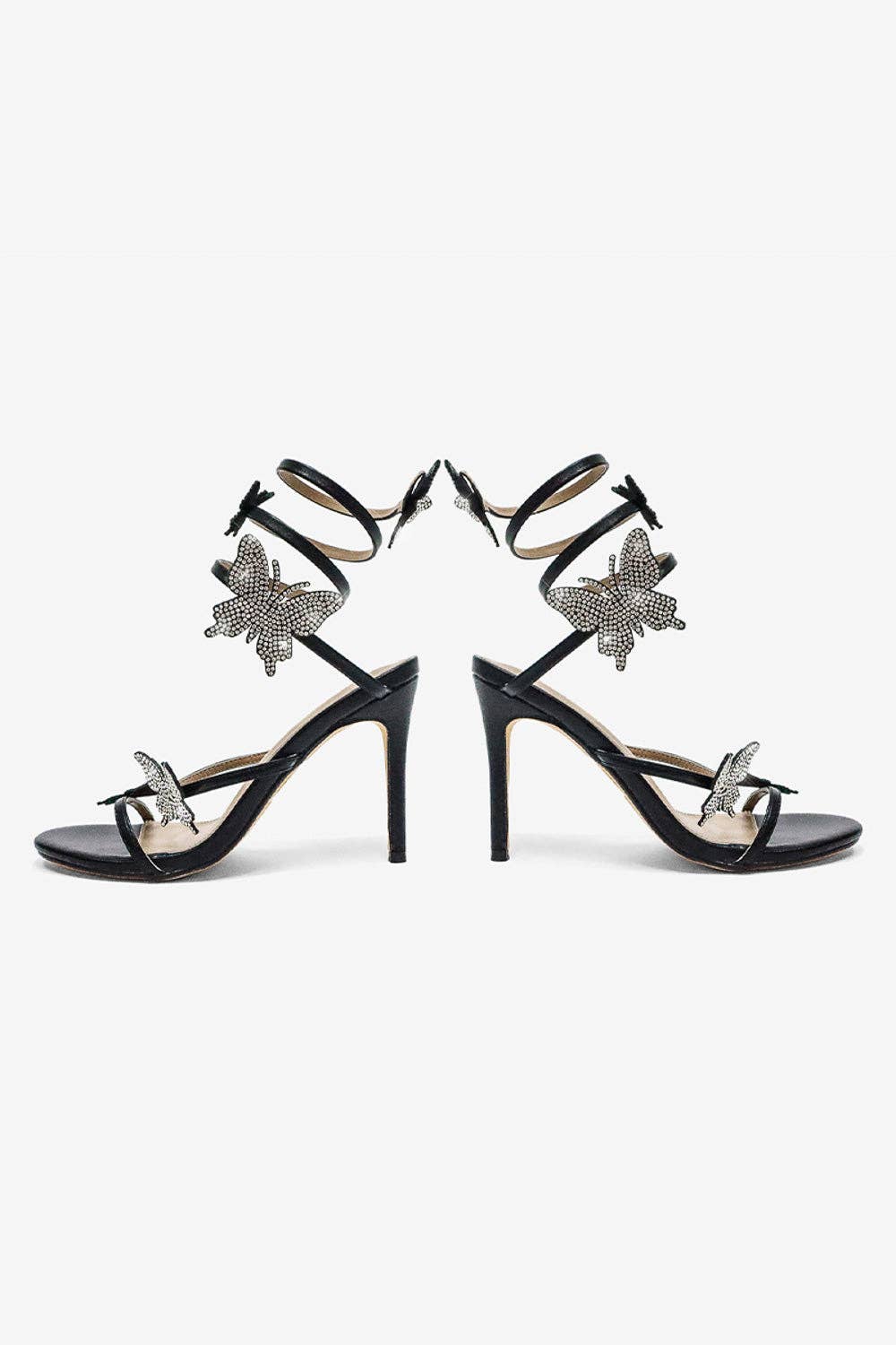 Melanie Butterfly Crystal Detail Spiral Strap Heels - Blaire Shops
