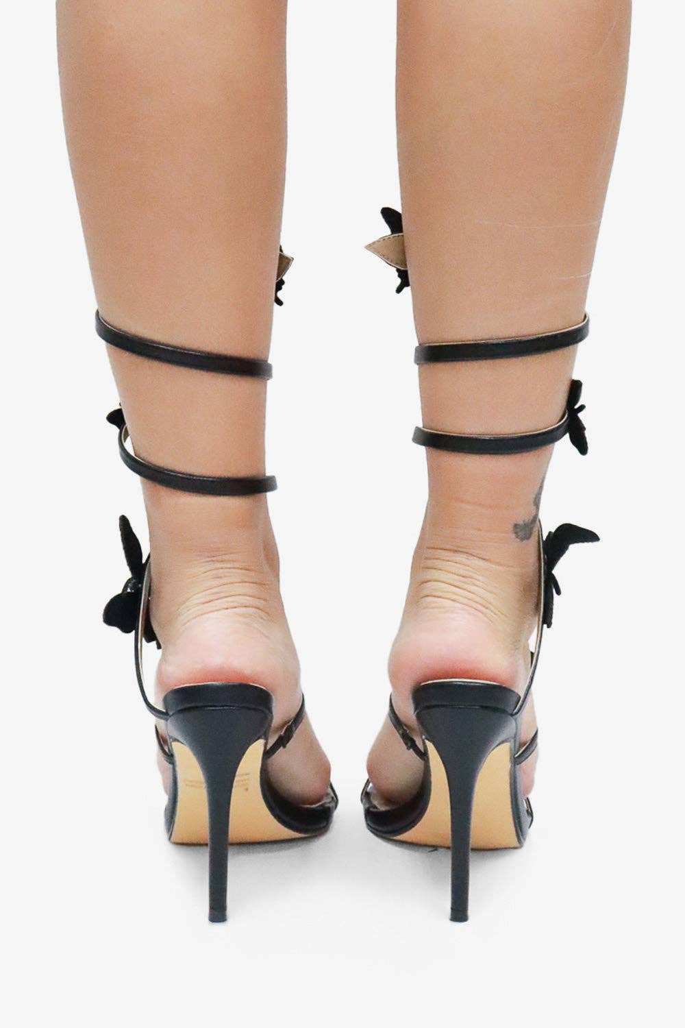 Melanie Butterfly Crystal Detail Spiral Strap Heels - Blaire Shops