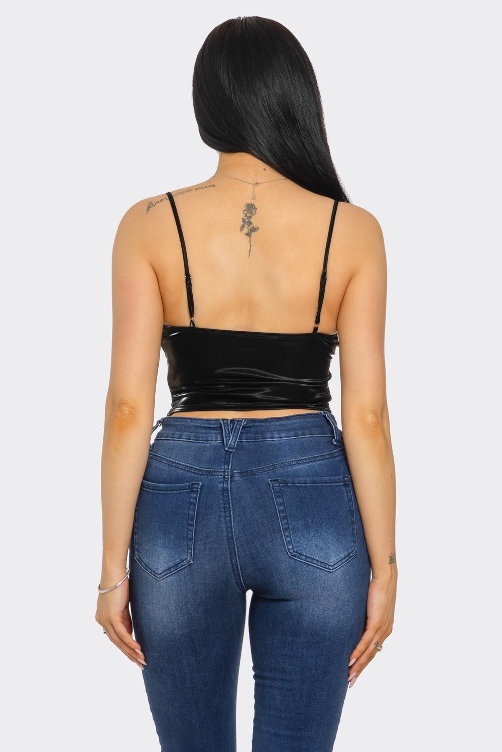 Melissa Lace Spaghetti Strap Crop Top with Side Zipper - Blaire Shops