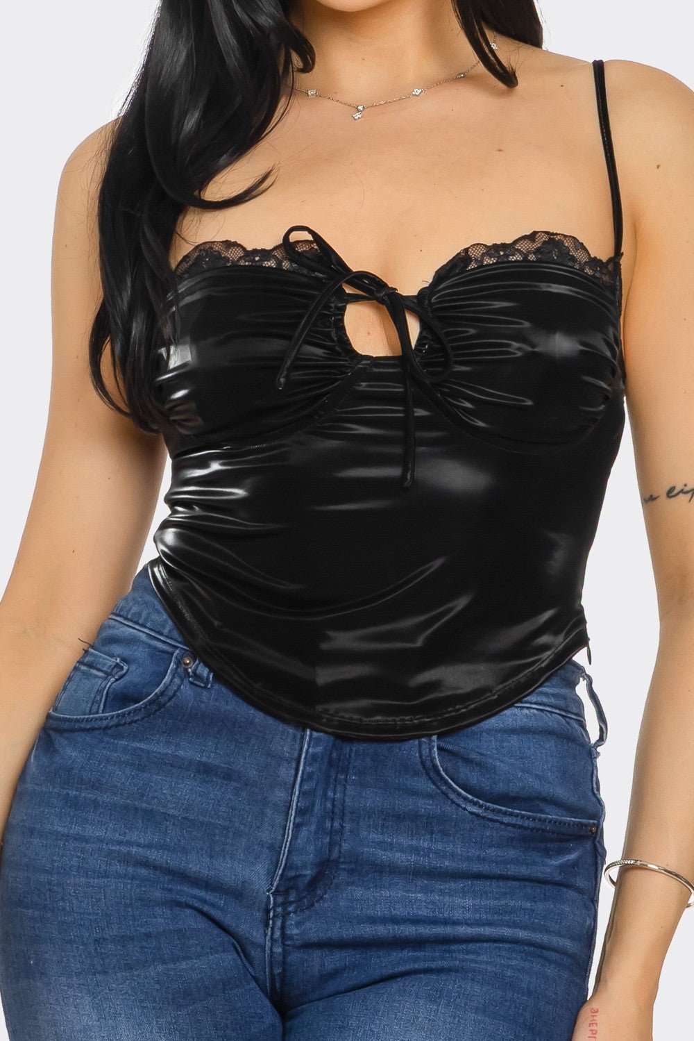 Melissa Lace Spaghetti Strap Crop Top with Side Zipper - Blaire Shops