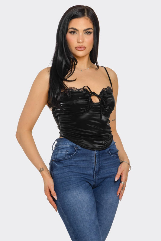 Melissa Lace Spaghetti Strap Crop Top with Side Zipper - Blaire Shops