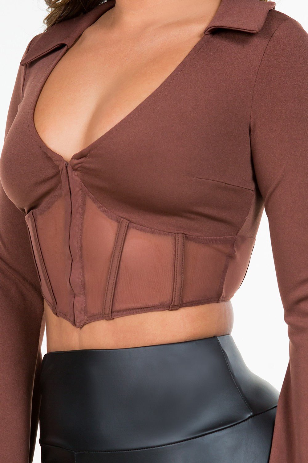 Melissa Long Sleeve Cropped Corset Top – Stretchy Chic Fashion Top for Women - Blaire Shops