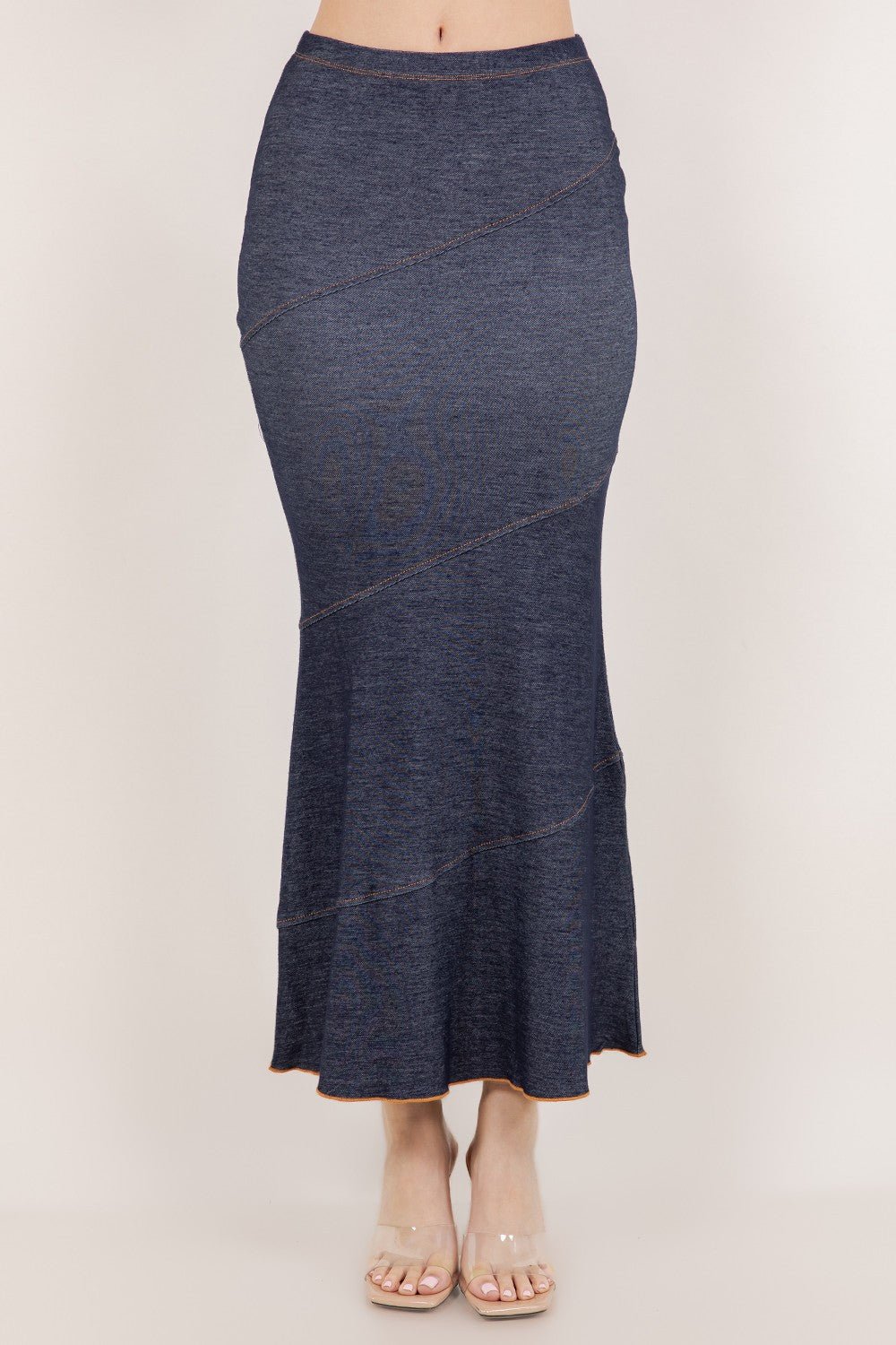 Melissa Mermaid Denim Maxi Skirt – Stretchy High - Waist Flared Skirt | Trendy Look - Blaire Shops