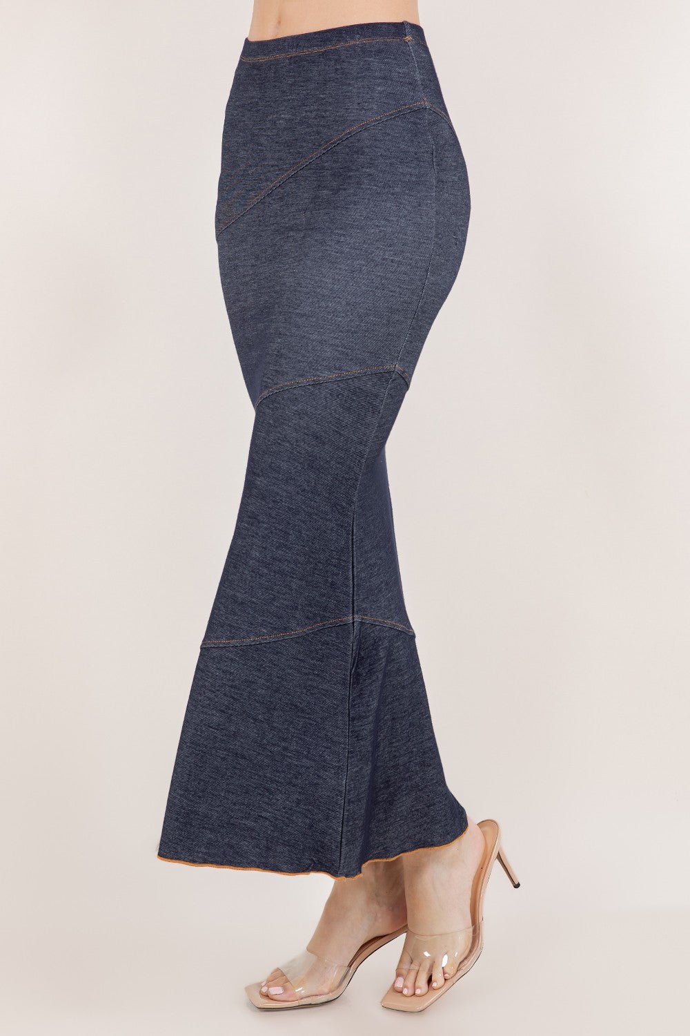 Melissa Mermaid Denim Maxi Skirt – Stretchy High - Waist Flared Skirt | Trendy Look - Blaire Shops