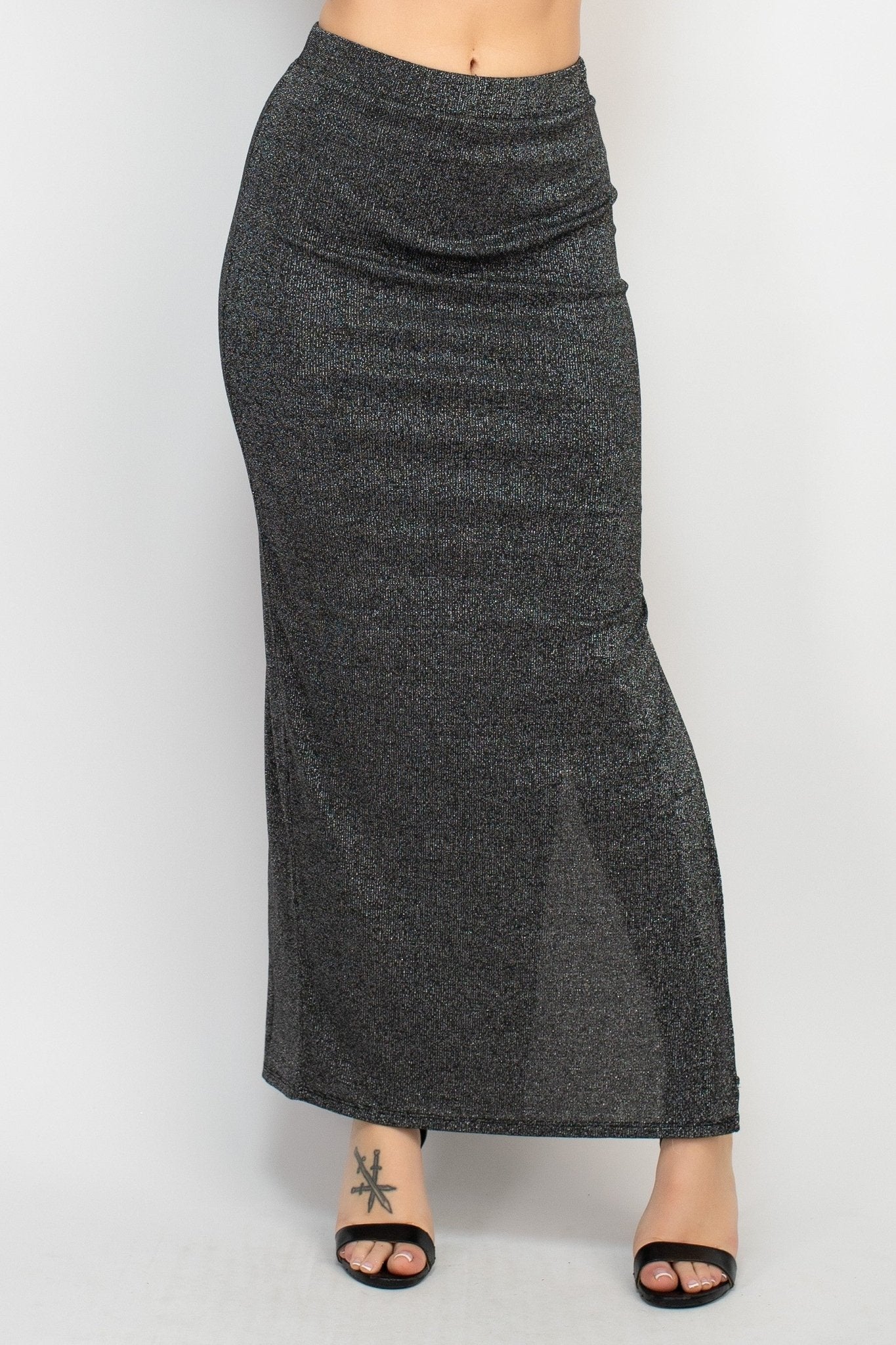 Metallic Mood High - Waist Slit Maxi Skirt - Blaire Shops