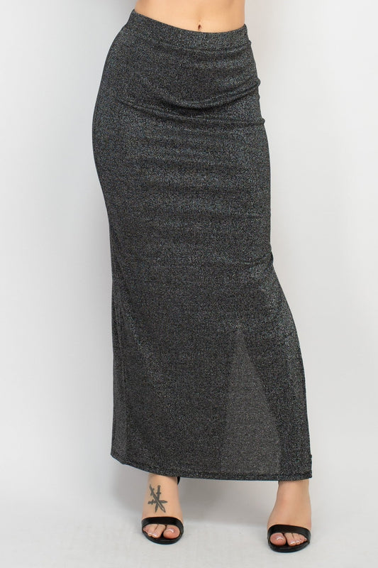 Metallic Mood High - Waist Slit Maxi Skirt - Blaire Shops