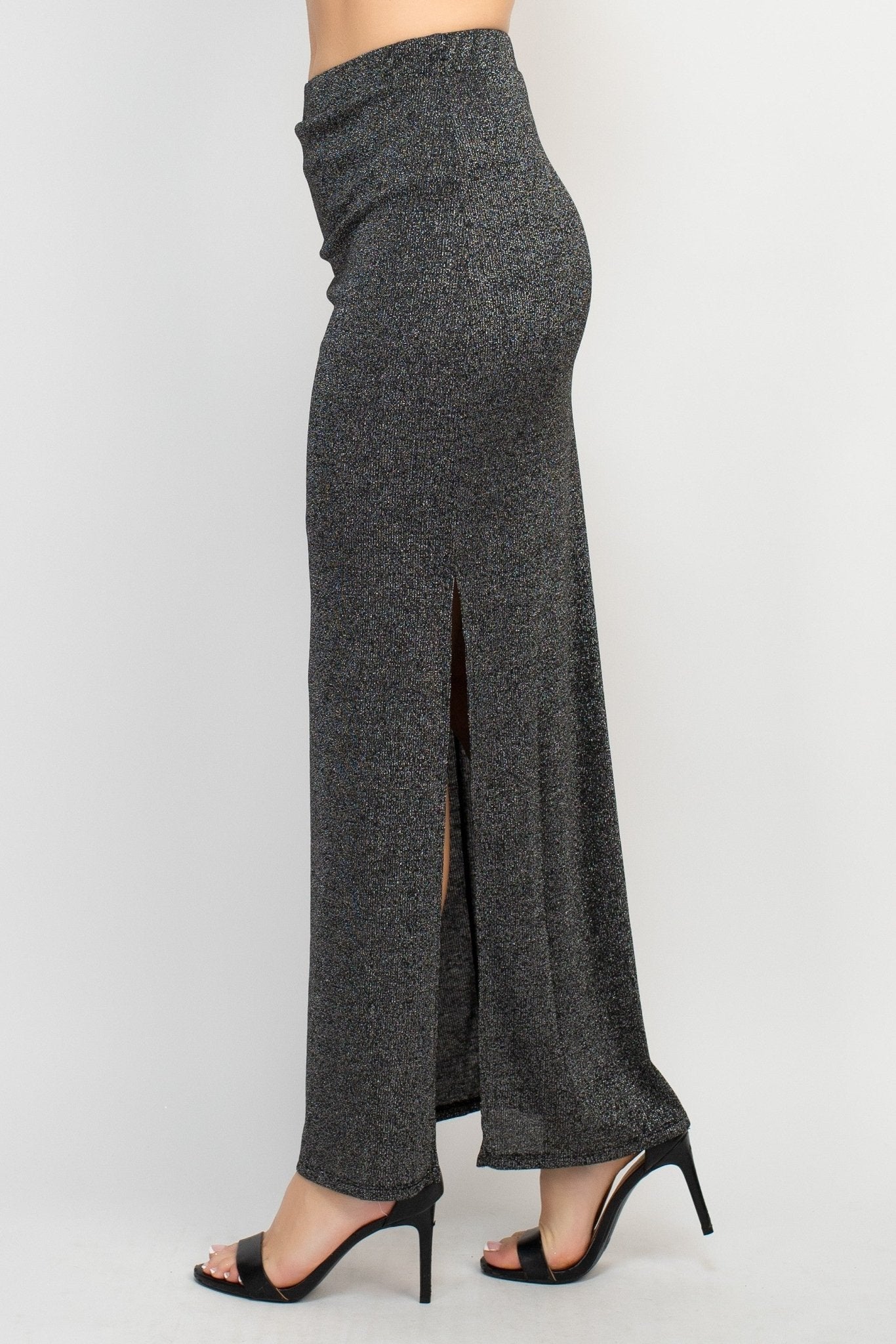 Metallic Mood High - Waist Slit Maxi Skirt - Blaire Shops
