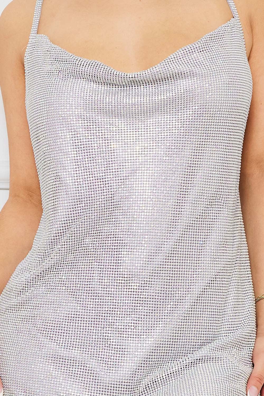 Miami Rhinestone Embellishment Draped Open Back Mini Dress - Blaire Shops