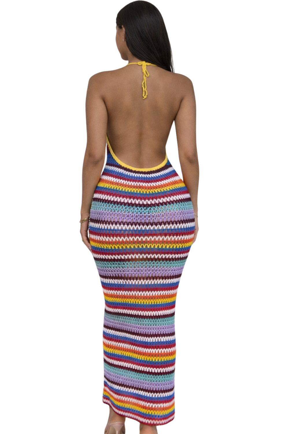 Miami Sunset Crochet Maxi Dress – Vacation & Beach Dinner Dress for Women - Multicolor dress for women Vacation Outfits Birthday Dresses Going Out Looks