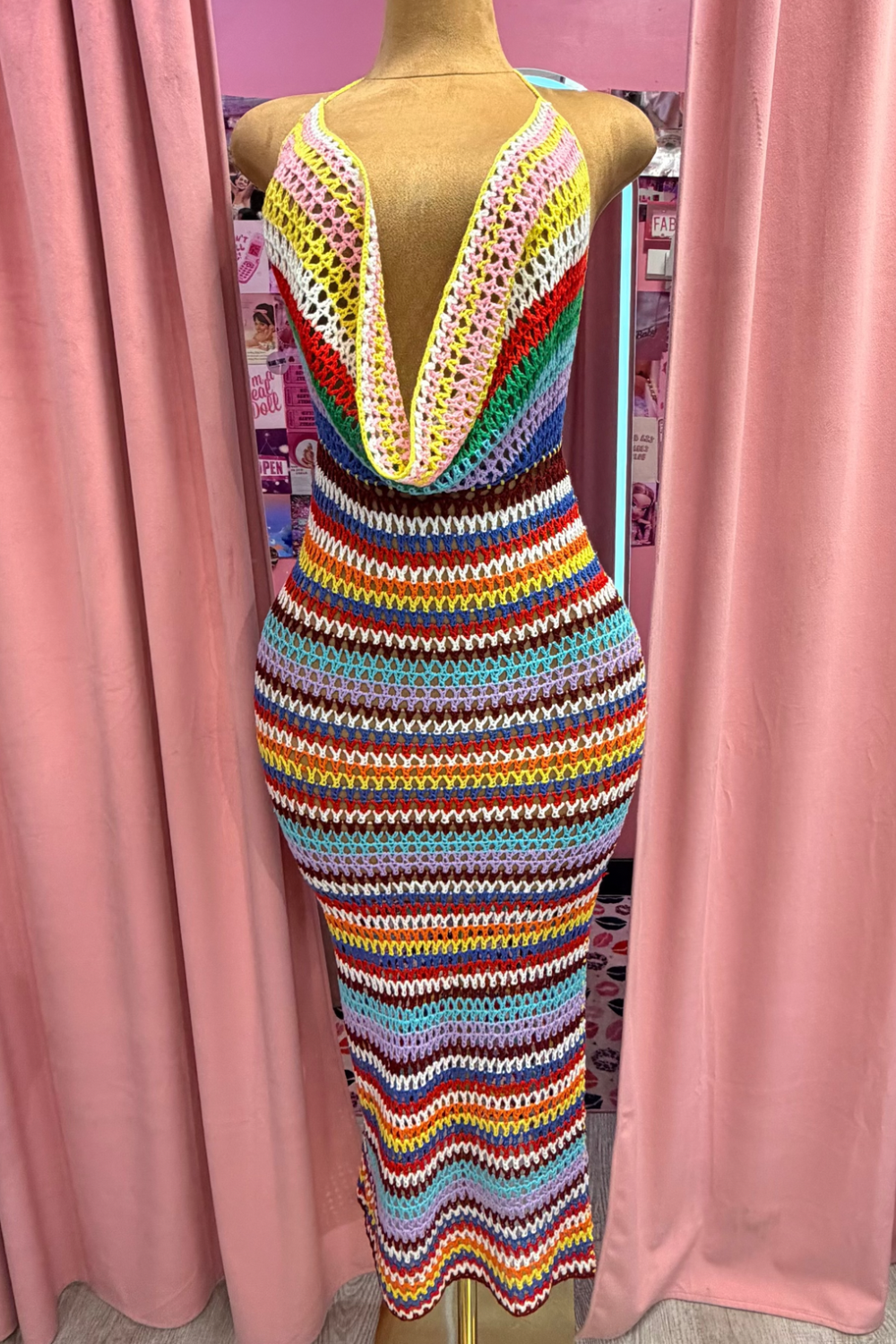 Miami Sunset Crochet Maxi Dress – Vacation & Beach Dinner Dress for Women - Multicolor dress for women Vacation Outfits Birthday Dresses Going Out Looks