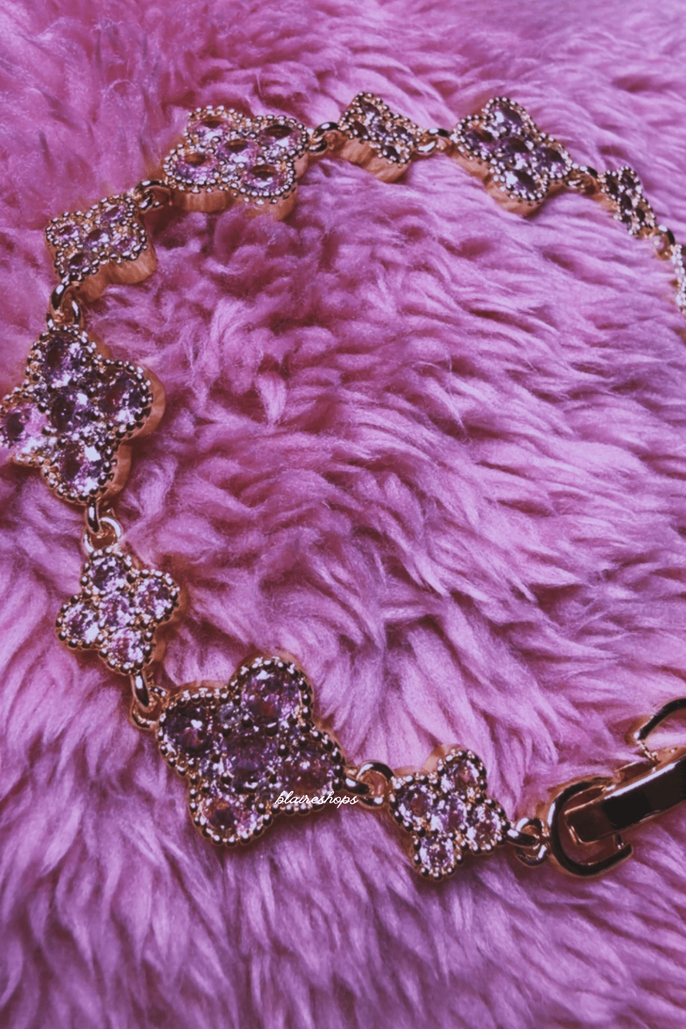 Mias 18K Gold Filled Italian Tennis Bracelet - Clover Crystal Pink bracelet for women Vacation Outfits Birthday Dresses Going Out Looks
