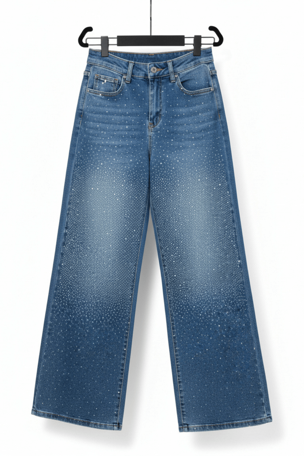 Mid - Rise Baggy Wide - Leg Rhinestone Jeans - Blaire Shops