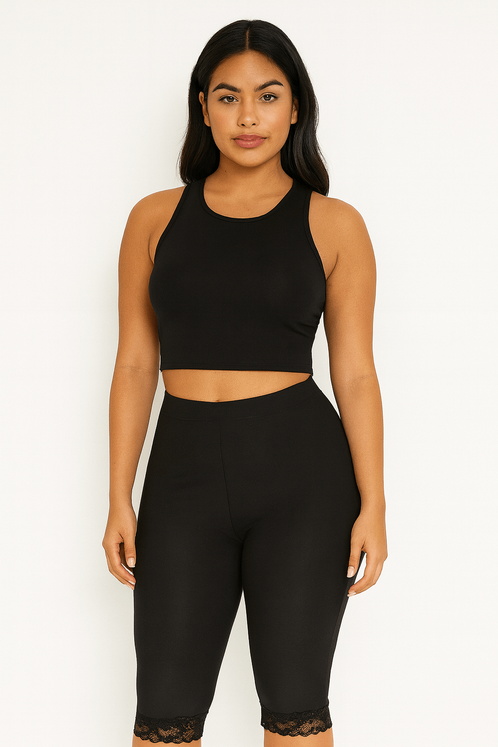 Mid - Waisted Capri Lace Trim Leggings – Made in USA - Blaire Shops