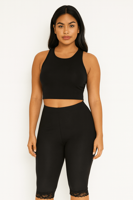 Mid - Waisted Capri Lace Trim Leggings – Made in USA - Blaire Shops