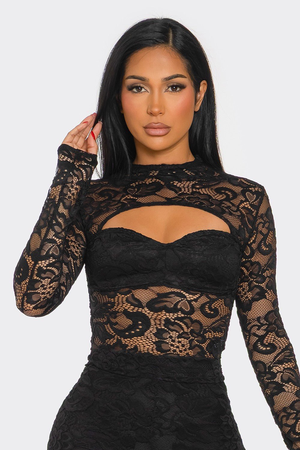 Midnight Muse Cutout Lace Long Sleeve Top - Blaire Shops