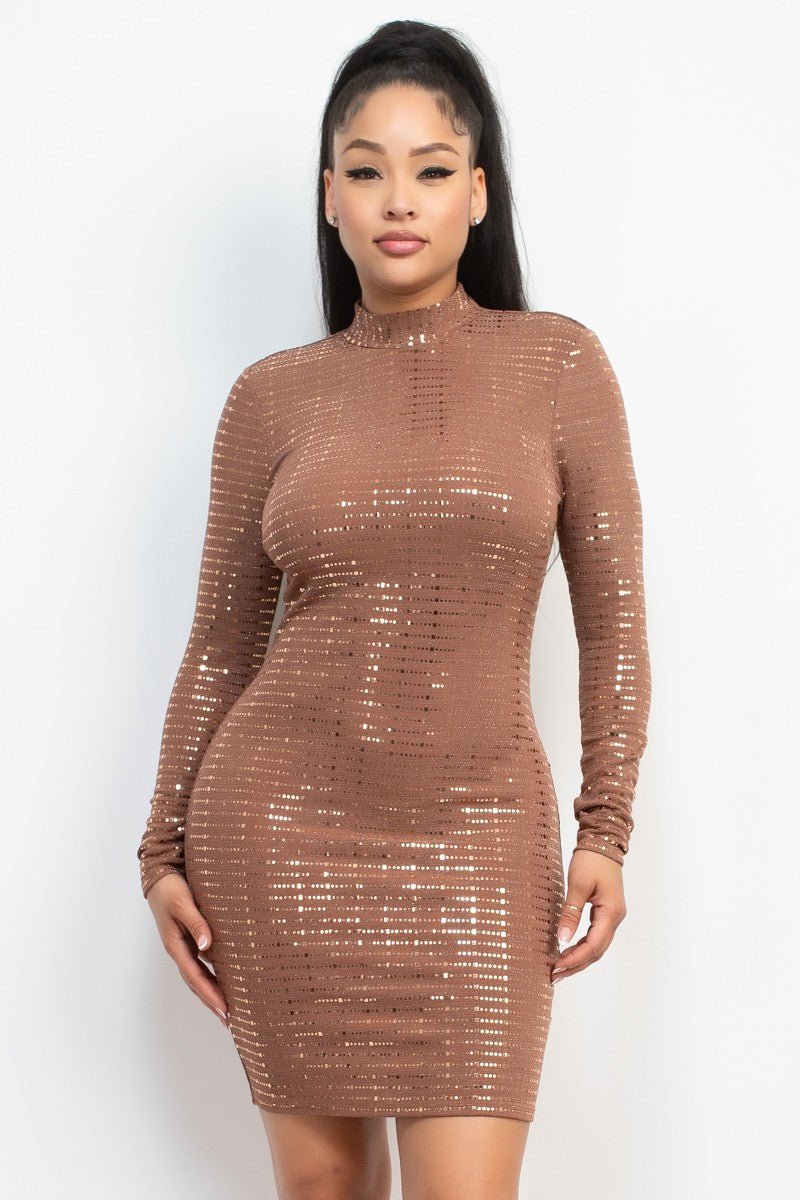 Mocha Sequin Bodycon Dress – Open Back | Sexy Night Out Style - Blaire Shops