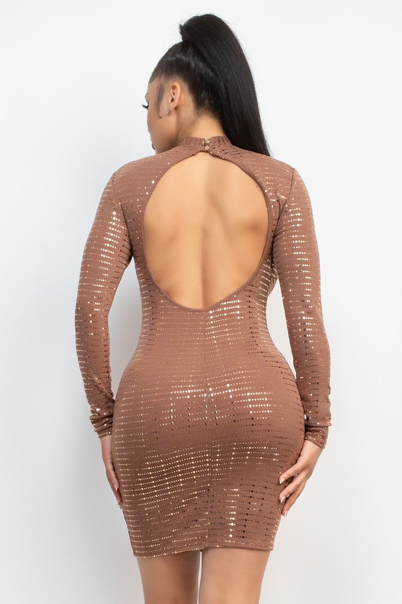 Mocha Sequin Bodycon Dress – Open Back | Sexy Night Out Style - Blaire Shops