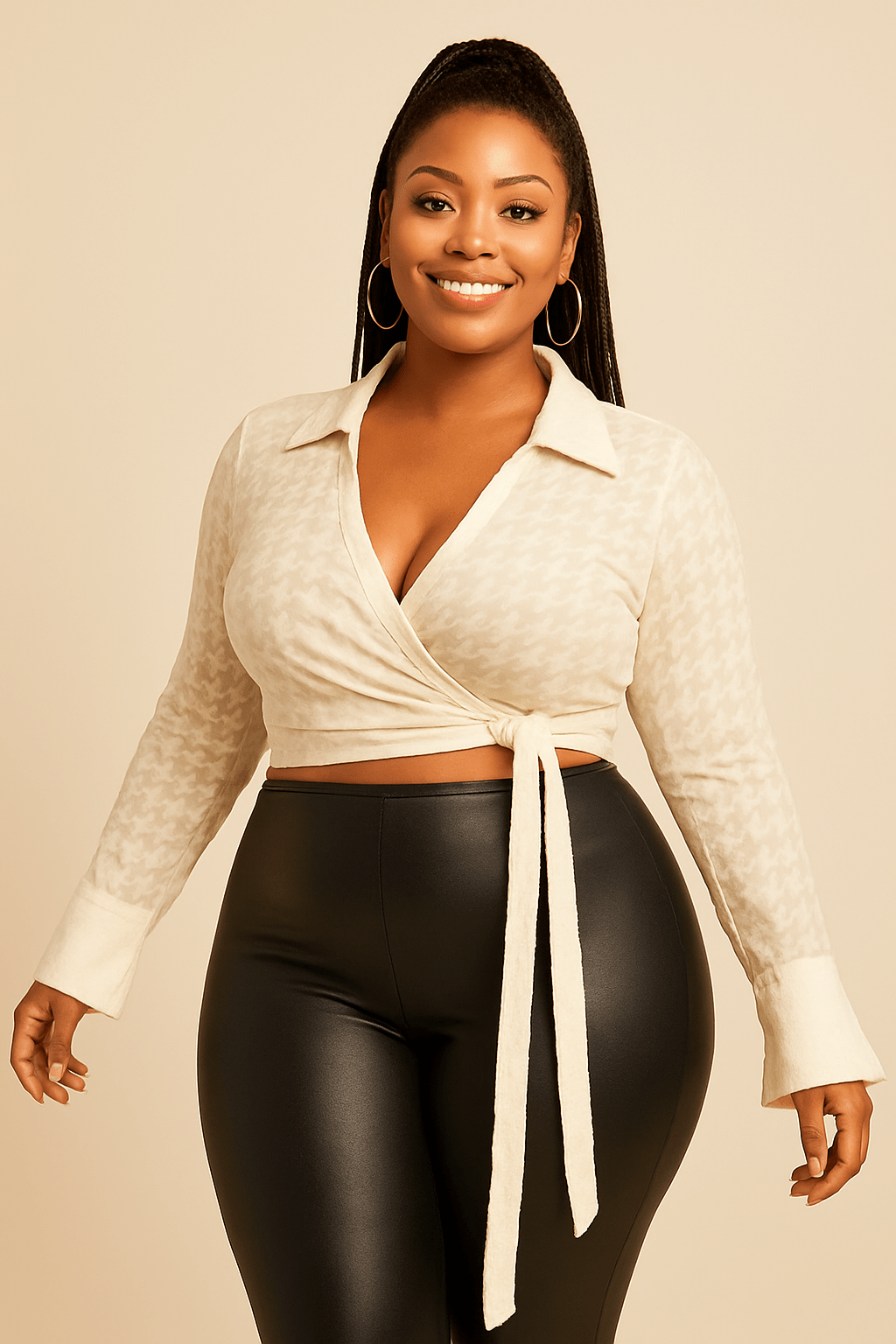 Monaco Plus Knitted See - Through Tie Front Crop Top - Blaire Shops