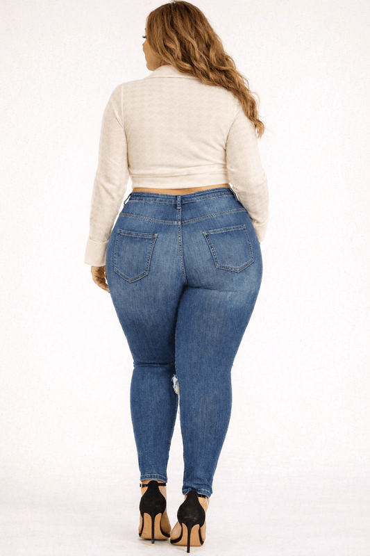 Monaco Plus Knitted Sheer Tie Front Crop Top - Blaire Shops