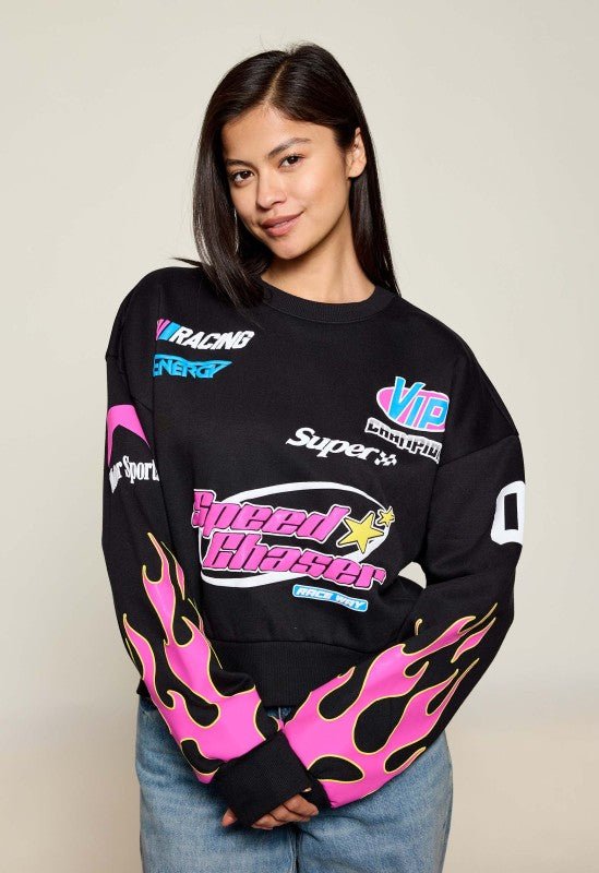 Motorsport Pink Flame Graphic Sweatshirt – “Speed Chaser” Edition - Blaire Shops