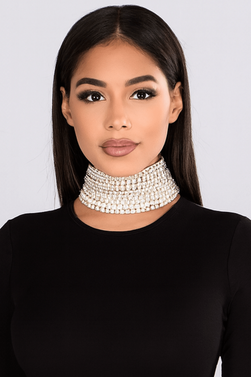 Multi - Layer Rhinestone Statement Choker Necklace – Glam Crystal Collar (11.25") - Blaire Shops