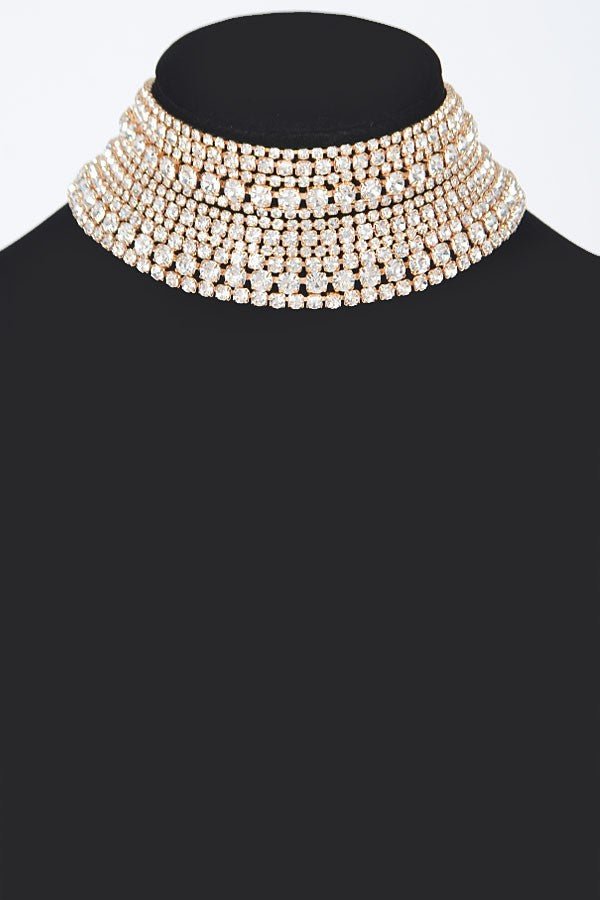 Multi - Layer Rhinestone Statement Choker Necklace – Glam Crystal Collar (11.25") - Blaire Shops