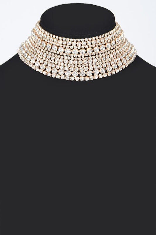 Multi - Layer Rhinestone Statement Choker Necklace – Glam Crystal Collar (11.25") - Blaire Shops
