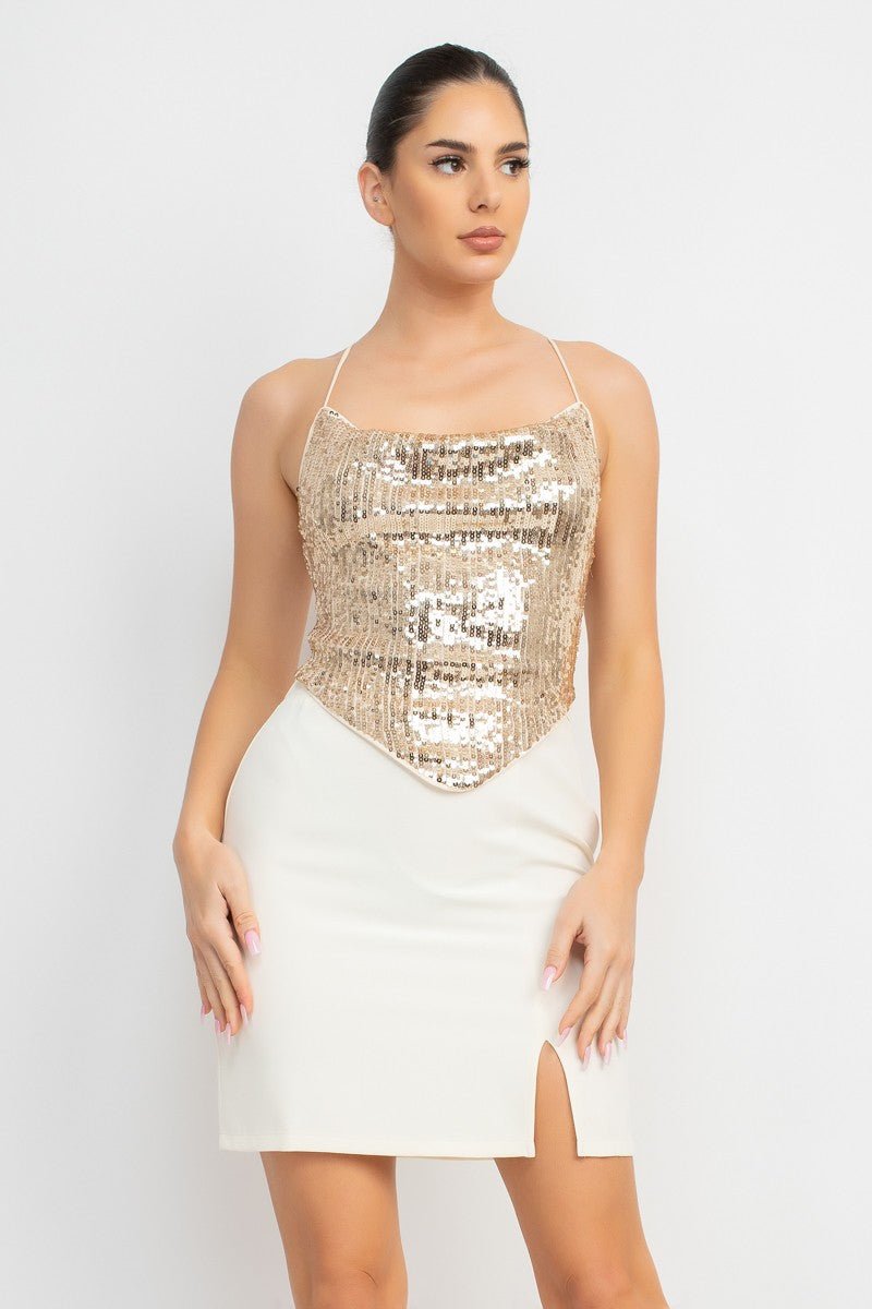 New Year’s Sequin Back Cross Crop Top - Blaire Shops