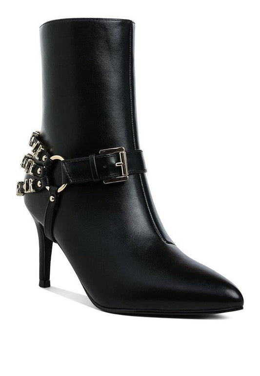 Nicene Harness Detail Stiletto Boots – Edgy High Heel Statement Footwear - Blaire Shops