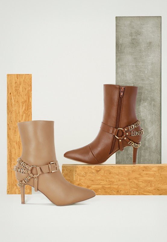 Nicene Harness Detail Stiletto Boots – Edgy High Heel Statement Footwear - Blaire Shops