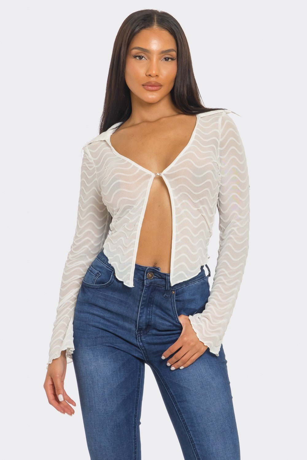 Nyla Wave Mesh Cardigan Top - White cardigan for women Vacation Outfits Birthday Dresses Going Out Looks