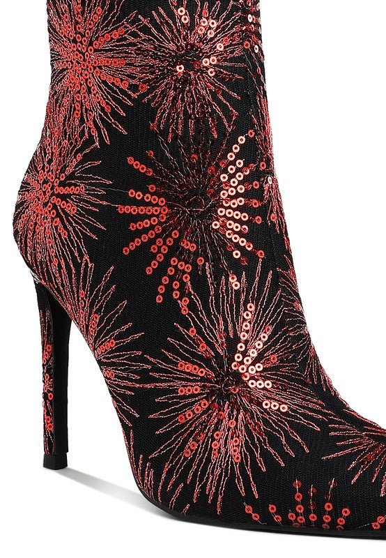 Oleander Sequin Embellished Stiletto Boots – Sparkly High Heel Statement Footwear - Blaire Shops