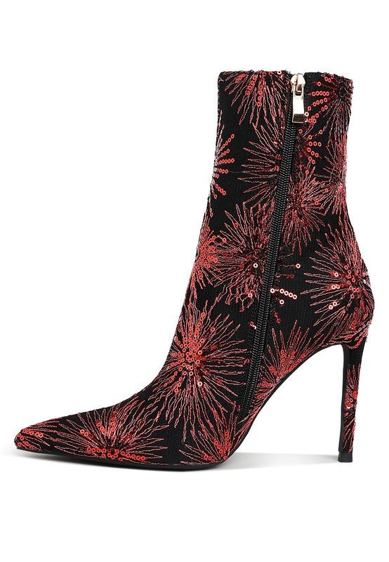 Oleander Sequin Embellished Stiletto Boots – Sparkly High Heel Statement Footwear - Blaire Shops
