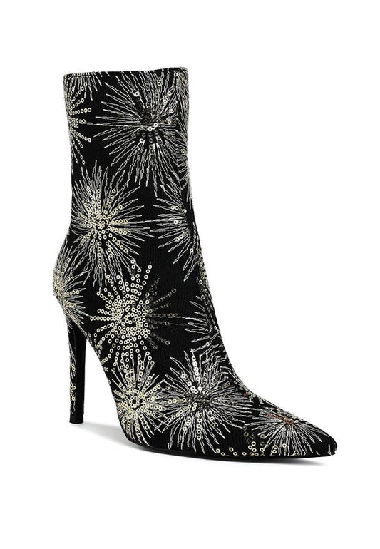 Oleander Sequin Embellished Stiletto Boots – Sparkly High Heel Statement Footwear - Blaire Shops
