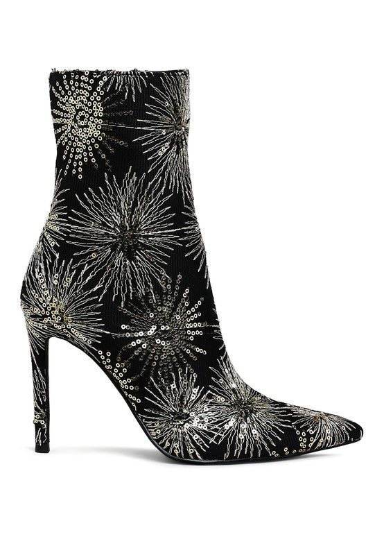 Oleander Sequin Embellished Stiletto Boots – Sparkly High Heel Statement Footwear - Blaire Shops