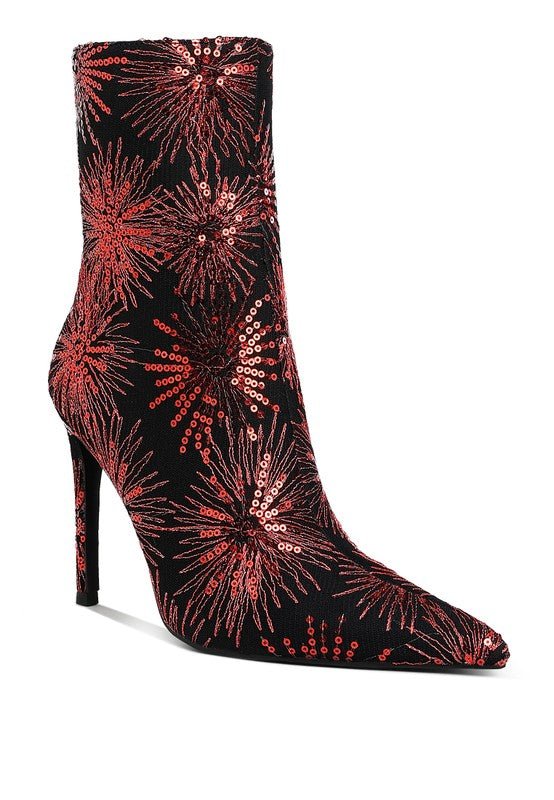 Oleander Sequin Embellished Stiletto Boots – Sparkly High Heel Statement Footwear - Blaire Shops