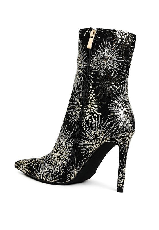 Oleander Sequin Embellished Stiletto Boots – Sparkly High Heel Statement Footwear - Blaire Shops