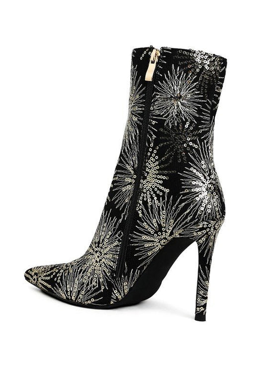 Oleander Sequin Embellished Stiletto Boots – Sparkly High Heel Statement Footwear - Blaire Shops