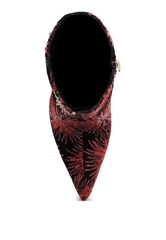 Oleander Sequin Embellished Stiletto Boots – Sparkly High Heel Statement Footwear - Blaire Shops