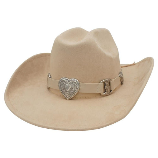 Olivia Heart Charm Linked Microsuede Cowboy Hat – Luxury Women’s Western Wear - Beige hat for women Vacation Outfits Birthday Dresses Going Out Looks