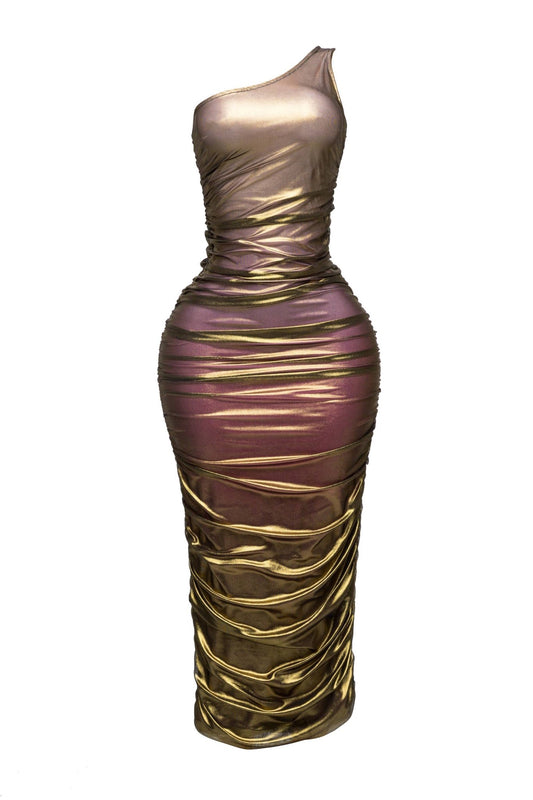 Olivia Ombre & Gold Mesh Layered Curve Maxi Dress - Blaire Shops