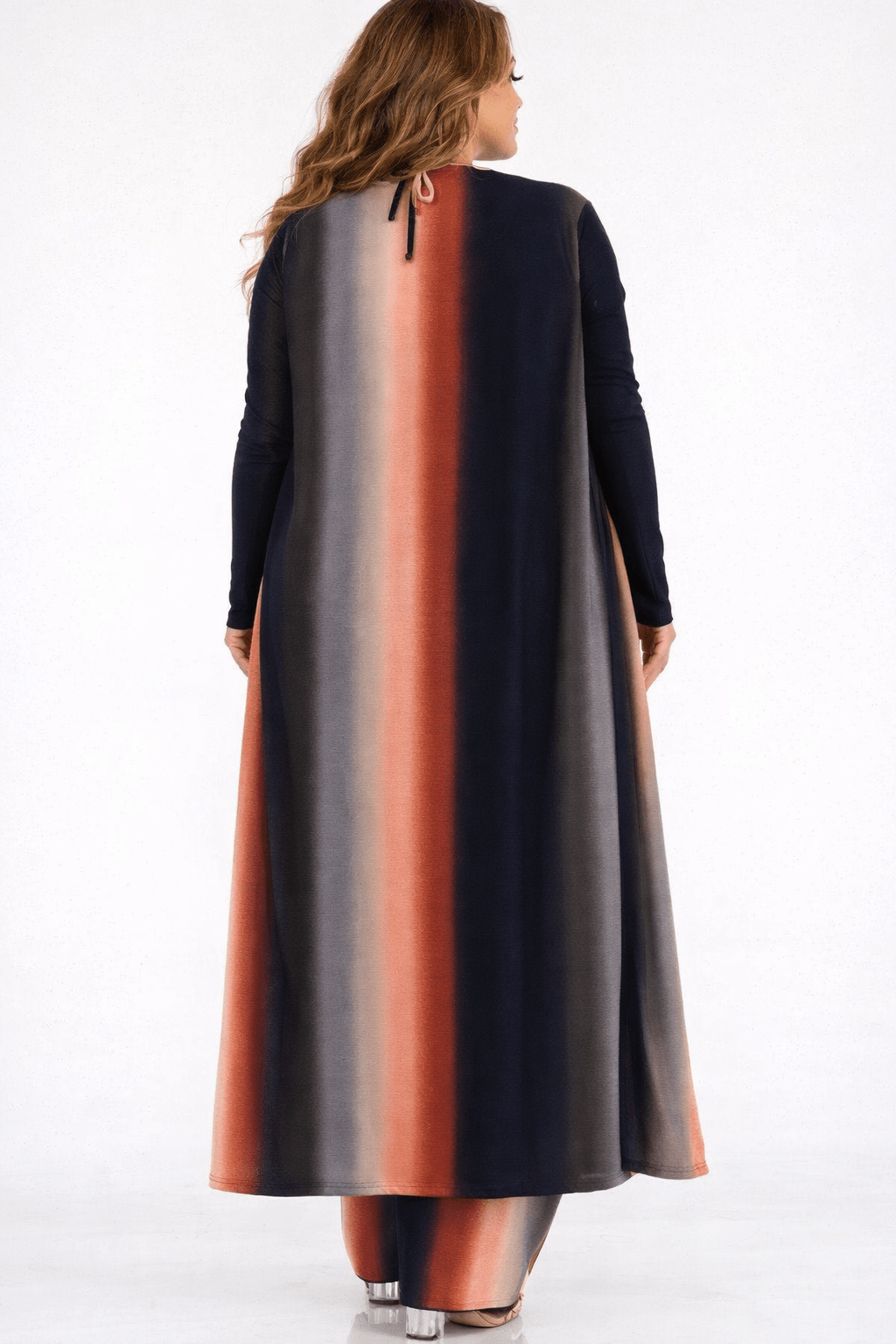 Ombre Plus Size Three Piece Rib Crop Top Pant Set With Cardigan - Blaire Shops