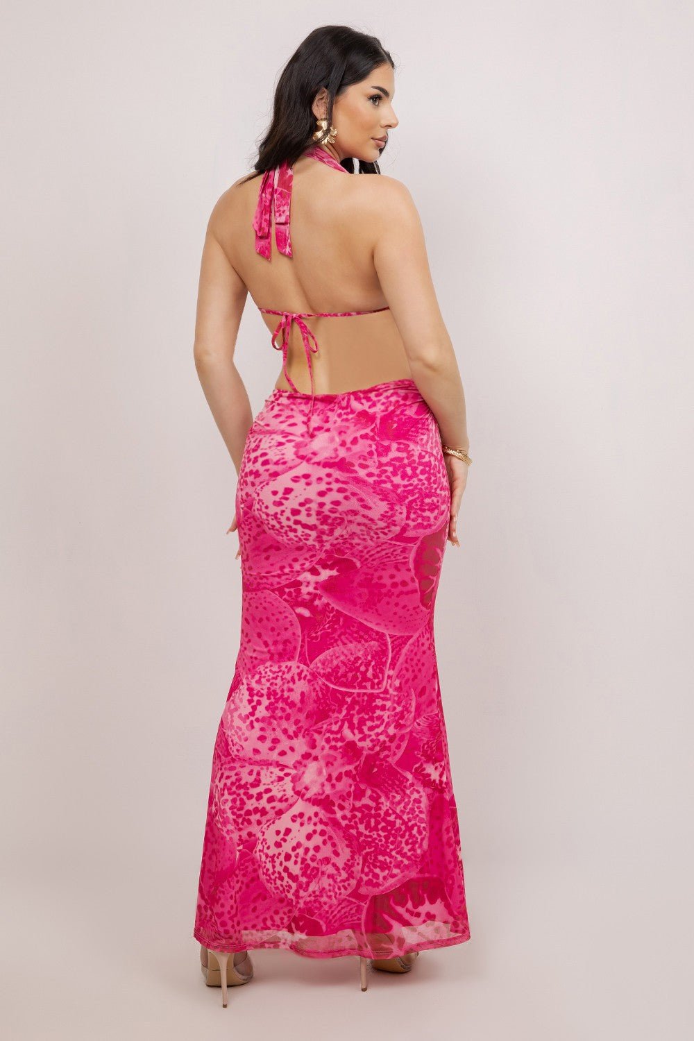 Orchid Halter Maxi Dress - Pink Floral Vacation Dress - Fushia dress for women Vacation Outfits Birthday Dresses Going Out Looks